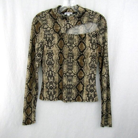 Revolve Super Down Snakeskin Print Cutout Top Size M Long Sleeve Mock Neck - Picture 10 of 10